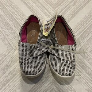 TOMS Girls Tiny Classic Silver Herringbone Velcro Sneakers Size 9